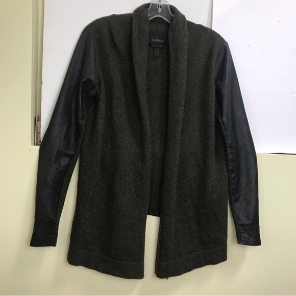 Danier Open Front Cardigan Sweater Leather Sleeves Slits Cashmere Wool Blend Top - Picture 8 of 13